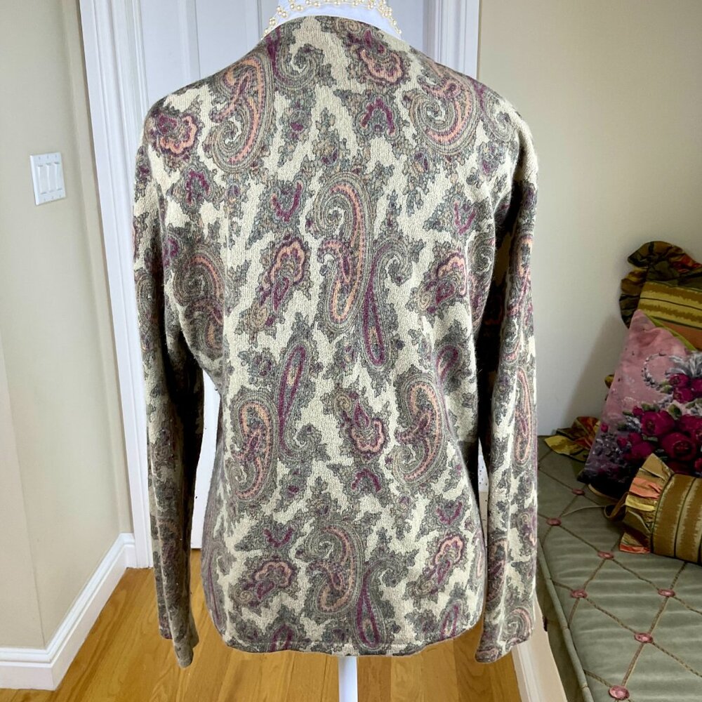 Susan Bristol Sweater Cardigan Lambswool Angora Paisley (L) - Picture 4 of 7